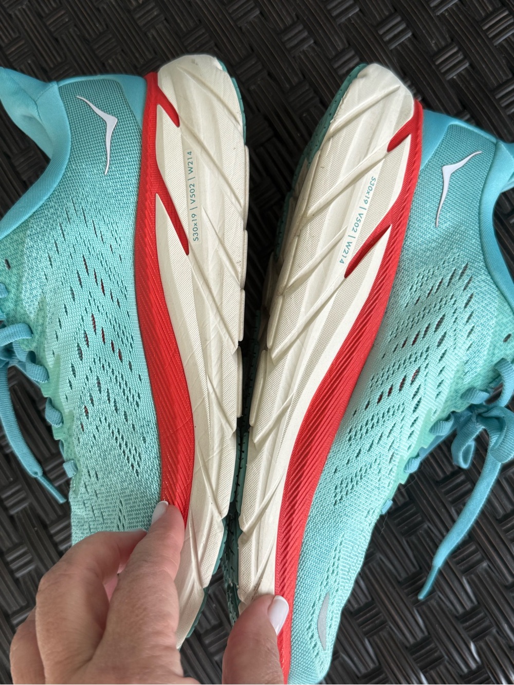 EUC Hoka Clifton One Women’s Turquoise and Coral Sneakers Athletic Running Shoes - Picture 7 of 13